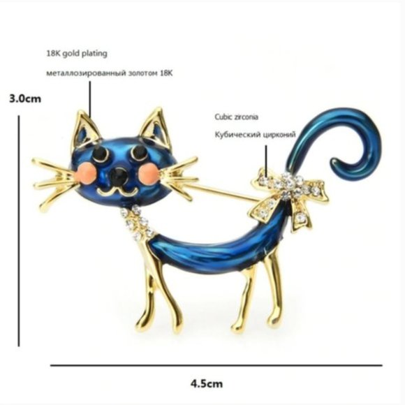 NEW Exquisite 18K Gold Czech Rhinestone Cat Brooch - Picture 2 of 8